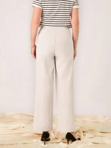 SHEIN LUNE Women Casual Solid Straight Leg Pants - Beige - View 7