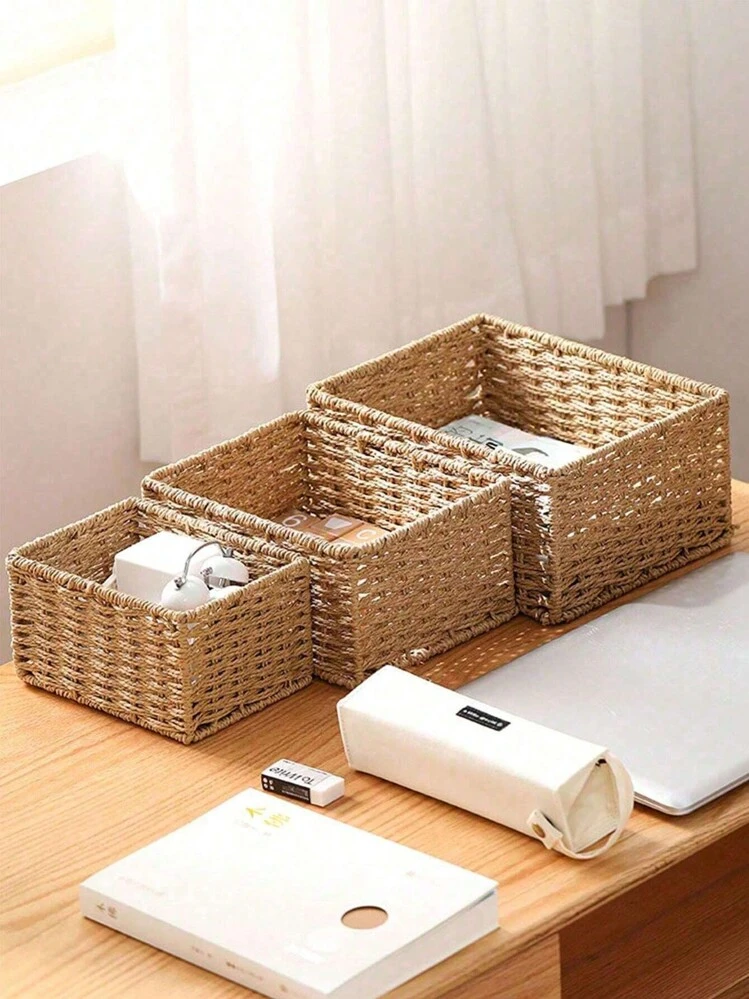 1 件 S/M/L 编织收纳篮，手工制作的桌面整理篮收纳篮，适用于卧室、客厅、书房、浴室和办公室，可选 S+M+L 套装 - 棕色 - 查看 1