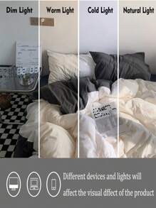 3 件套宿舍卧室白色和灰色床套 - 1 个羽绒被套，2 个枕套，超柔软，可机洗，返校床上用品 - 白色 - 查看 8