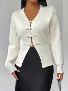 Chiquease Women's Solid Color Drop Shoulder Long Sleeve Casual Cardigan, Autumn Winter,Long Sleeve Tops