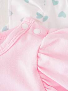 SHEIN Baby Girl Lovely Heart Pattern Ruffle Trim Long Sleeve Bodysuit - Green - View 6