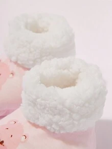 SHEIN X Care Bears 厚款保暖内衬可爱卡通图案女婴袜子，适合 0-6 个月大婴儿，礼物，保暖