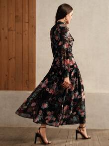 Anewsta Women Fall Gloomy Style Floral Print Dress Maxi Women Outfit - Multicolor - View 2