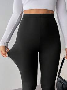 SHEIN Privé Quần legging lửng ren ôm sát dành cho nữ, kiểu dáng thanh lịch. - màu đen - Xem 4