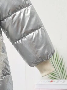 Tween Girls Winter Hooded  Coat - Silver - View 4