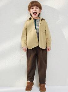 Blossori Áo gió dài tay dệt màu nâu thanh lịch dành cho bé trai, mùa thu/đông - Màu Khaki - Xem 8