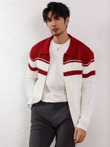 Manfinity Homme 男士前拉链双色拼布休闲夹克，日常休闲 - 彩色 - 查看 1