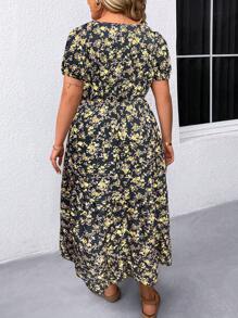 SHEIN LUNE Robe à manches bouffantes col carré à motif floral pour femmes grande taille