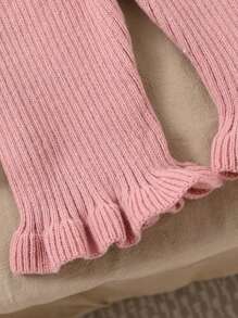 2 件装女婴优雅荷叶边毛衣裙和裤子套装，可爱百搭服装，适合生日派对、旅行、日常穿着 - 粉色 - 查看 6