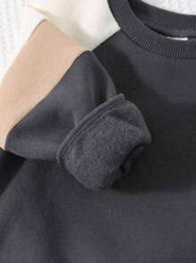 Cozy Pixies 2pcs/Set Baby Boy Contrast Color Round Neck Raglan Sleeve Pullover Sweatshirt And Elastic Waist Pants Outfit