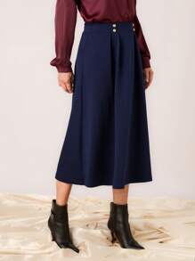 SHEIN LUNE 女士休闲纯色 A 字裙，春秋 - 藏蓝色 - 查看 5