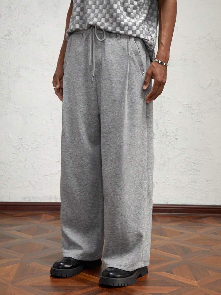 Men's Knit Drawstring Waist Straight Leg Casual Jogger Pants, For Daily Wear