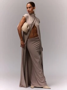 MUSERA High Neck Longline Split Front Top Summer Holiday Ibiza Open Front Slinky Graduation Wedding Guest Autumn Fall Going Out Tops