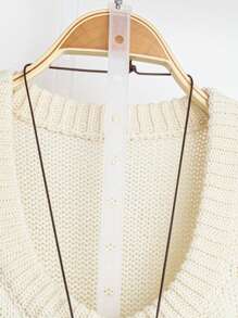 SHEIN LUNE 女式纯色 V 领单排扣双口袋休闲针织毛衣背心，秋冬款 - 杏色 - 查看 3