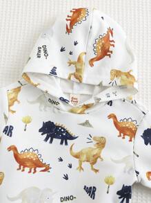 Cozy Pixies Baby Boy 2pcs Cartoon Dinosaur Print Hoodie Sweatshirt And Pants Clothes Set