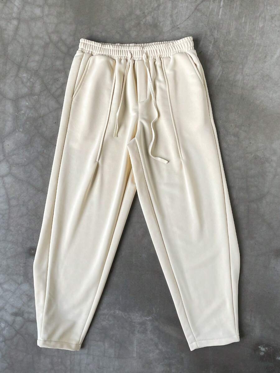 Manfinity Hypemode Men's Casual Solid Color Drawstring Waist Sweatpants - Beige - View 1