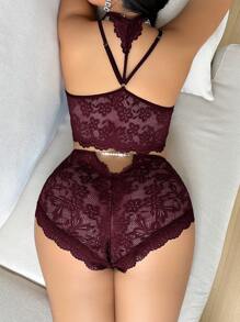Plus Size Lace Sexy Halterneck Nightwear Set