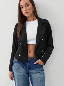TRNVIE Women's Solid-Color Long Sleeve Double-Breasted Blazer Jacket - Slimming Silhouette Fall Cloth For Women - Black - View 1