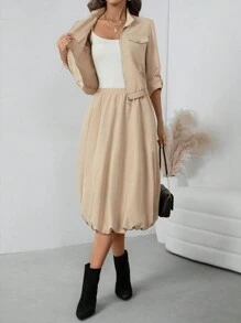 Chiquease 2 pièces: nouvelle veste de plein air pour femme avec manches bouffantes et ourlet utilitaire