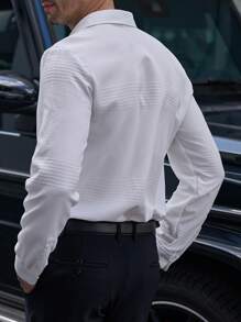 Manfinity Homme Men's Casual Solid Color Textured Long Sleeve Shirt, Spring Autumn - White - View 2