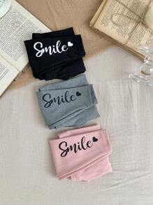 SHEIN LMoss Kids LMoss 女婴弹性腰带字母印花休闲紧身裤 - 彩色 - 查看 8