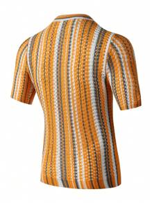 Chillumni Manfinity Hypemode Men's Men Beach Outfits Printed Single-Breasted Casual Knitted Top, Ideal For Vacation, Summer - Yellow - View 2