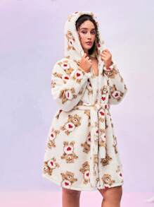 SHEIN X Care Bears Áo choàng rộng rãi thêu hình trái tim lông nhân tạo màu trắng và đỏ tía cỡ lớn thu/đông Y2K dễ thương mơ mộng - Nhiều màu - Xem 3