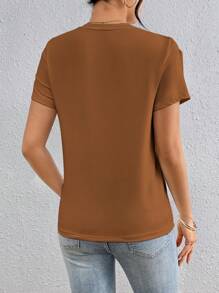 Chiquease Plain Round Neck Tassel Casual Short Sleeve T-Shirt