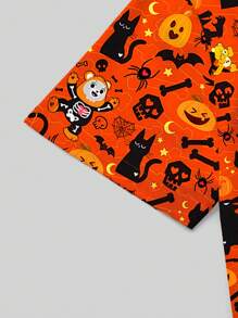 PopScrub Blusa casual con bolsillo de manga corta y cuello en V con estampado de calabaza para mujer