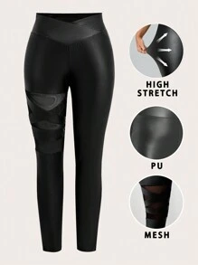SHEIN EZwear Plus Size Women Black Leggings, Halloween Clothes, Halloween Curve - Black - View 1