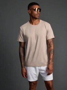 Manfinity Sport Polished Boyfriend Style Men's Solid Color Crew Neck Short Sleeve Casual Fitness Sports T-Shirt