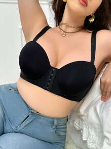 Plus Size Women Front Closure Cup Bra - Black - View 5