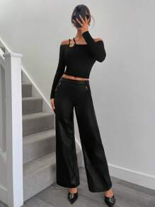 SHEIN X Belinda SHEIN Essnce Women's Casual Straight-Leg Trousers, Chic Street Style Versatile Pants