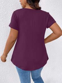 Calvaya Plus Size Women's Summer Solid V-Neck Short Sleeve Casual T-Shirt - Purple - View 2