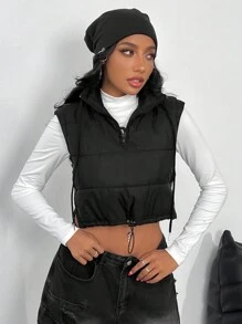 SHEIN SXY Winter Black Crop Vest Jacket