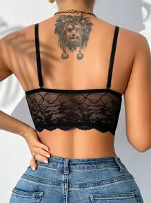 SHEIN Women's Front Closure Lace Bra, Sexy Lingerie UnderwearOuter - Black - View 2