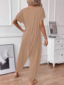 SHEIN LUNE 女士休闲纯色连体裤 - 卡其色 - 查看 2