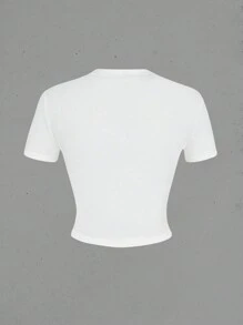 SHEIN 女士夏季口号印花圆领短袖短款上衣休闲 T 恤，Y2k 图案 T 恤图案 T 恤女式上衣