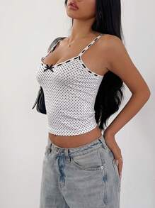 SHEIN SXY 圆点印花休闲无袖上衣，配蝴蝶结装饰