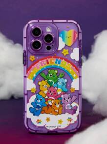SHEIN X Care Bears Casing Ponsel Ungu Semi-Transparan Motif Beruang Kartun & Hati Pelangi, Hadiah, Kompatibel dengan iPhone - Mauve Purple - View 3
