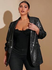 SHEIN BAE Plus Size Long Sleeve Sequined Glamorous Banquet High-End Blazer Sequin Blazersequin Jacketglitzer Outfit Damenblazer Oversize
