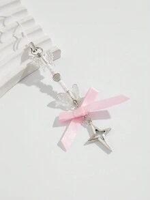 ROMWE Kawaii 1 件可爱星形蝴蝶结钥匙扣吊坠，送给朋友和节日的理想礼物 - 彩色 - 查看 4