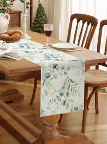 1 pieza Camino de mesa con estampado de hoja, de poliéster para decoración de mesa de la cocina en el hogar y fiestas, adecuado para todas las estaciones como regalo navideño