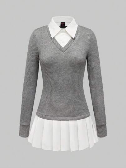 Academia Y2K Office Mermaid Style Patchwork Knitted Mini Dress