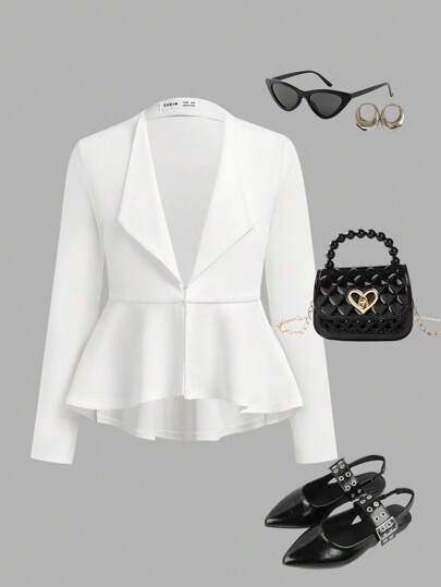 SHEIN Girlism Tween Girls Casual Asymmetrical Hem High Low Lapel Blazer ,All White Outfit Curve,In Fall/Winter