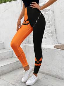 SHEIN LUNE Quần legging in họa tiết Halloween cho nữ, mùa hè - Nhiều màu - Xem 3