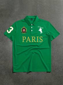 Manfinity Mode Men's Casual Letter Print Short Sleeve Polo Shirt For Work