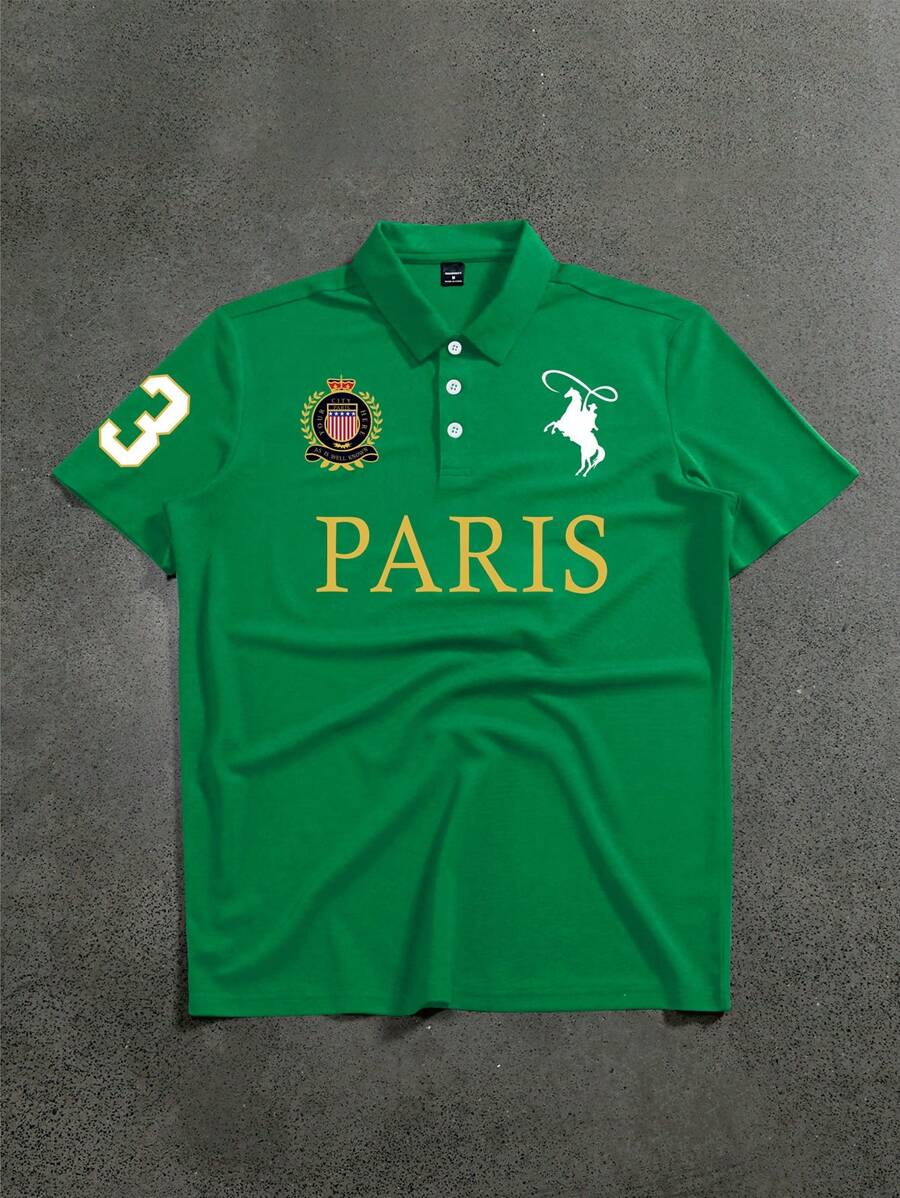 Manfinity Mode Men's Casual Letter Print Short Sleeve Polo Shirt For Work