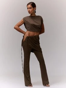 MUSERA Draped Skirt Over Trousers With V Cut Out Y2k Summer Chic Elegant Casual - Army Green - View 3