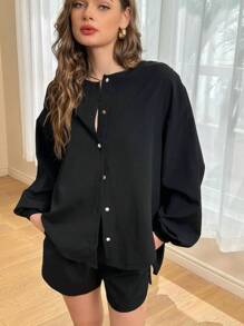 Forever 21 Women Linen Clothes Sets Women Outfits Fall Two Pieces Sets - Black - View 2